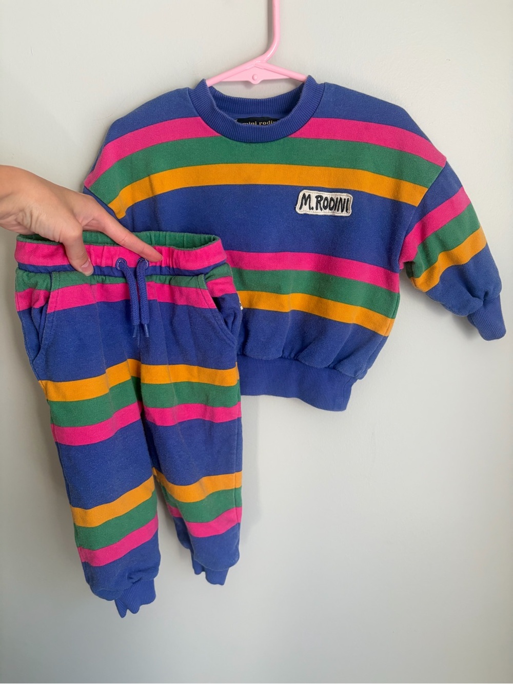 Mini rodini striped crewneck jogger set 9-18 mo